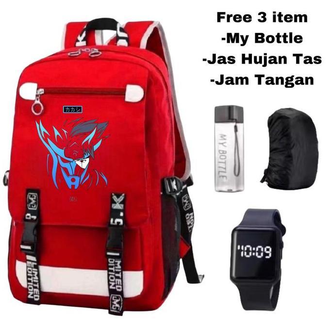 Tas Ransel Anak Anime Dark Siluet Biru + Bonus Jam Digital, Botol Minum & Jas Hujan | Tas Sekolah Je