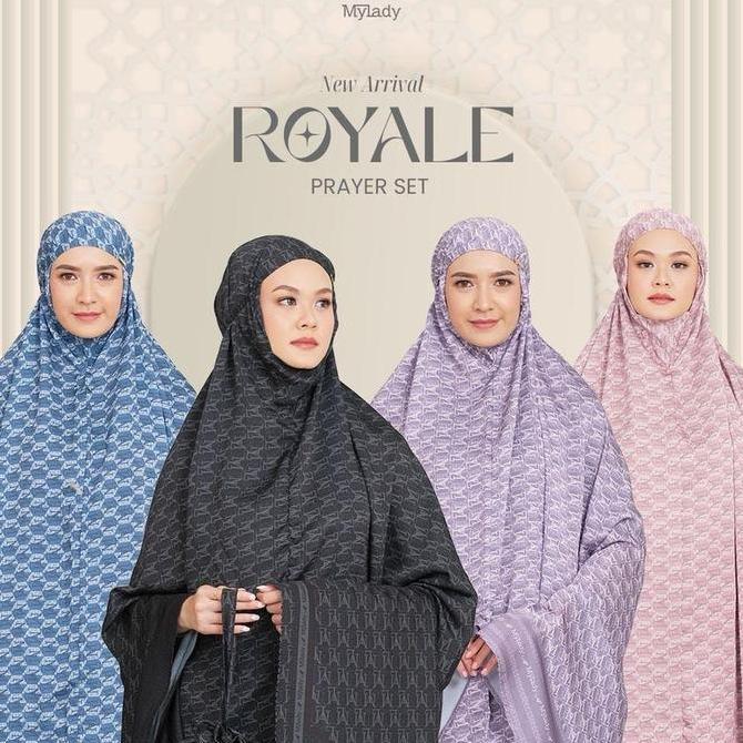 MyLady Hijab ROYALE PRAYER SET Atasan Bawahan Cantik Gold Grey Mewah Mukena Nyaman Panjang Pink