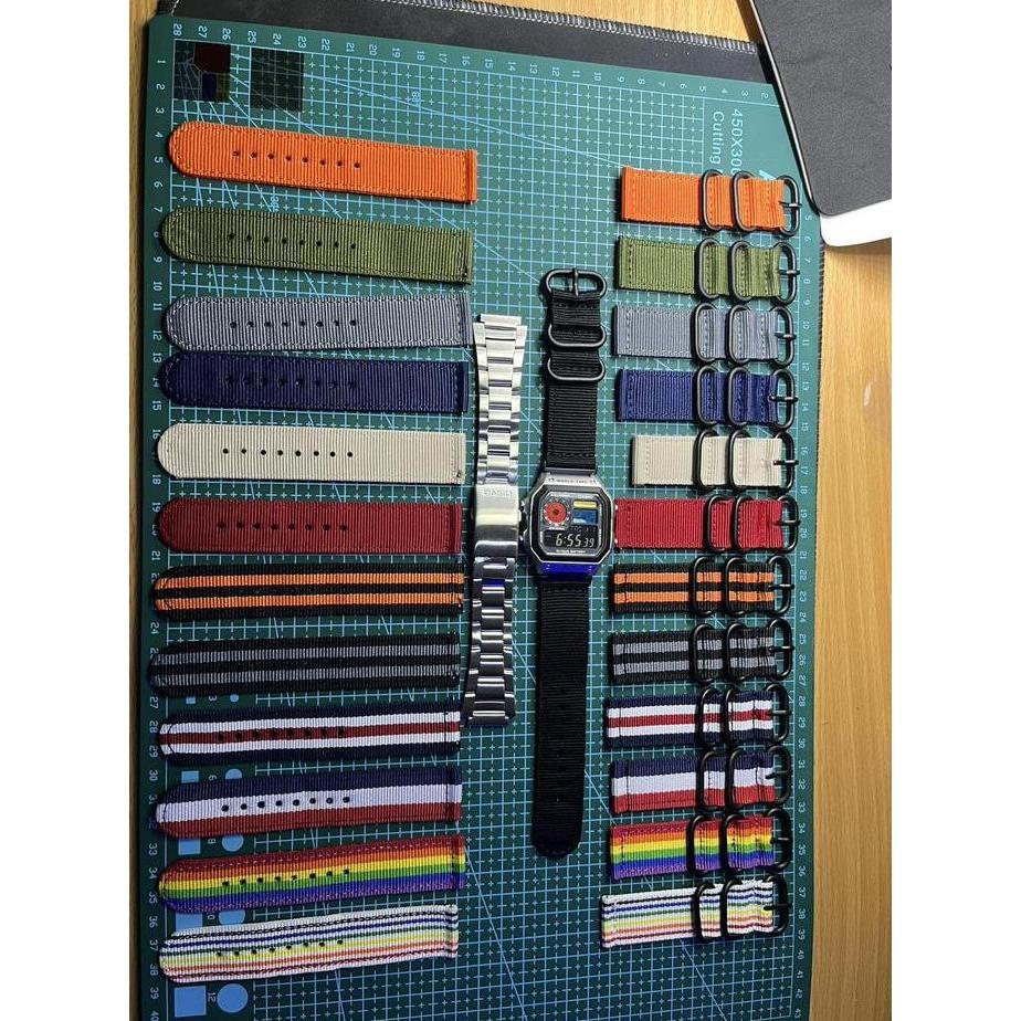 Modified jam tangan pria Casio AE-1200, colorful polarised LCD, hydromod case and elastic nato strap