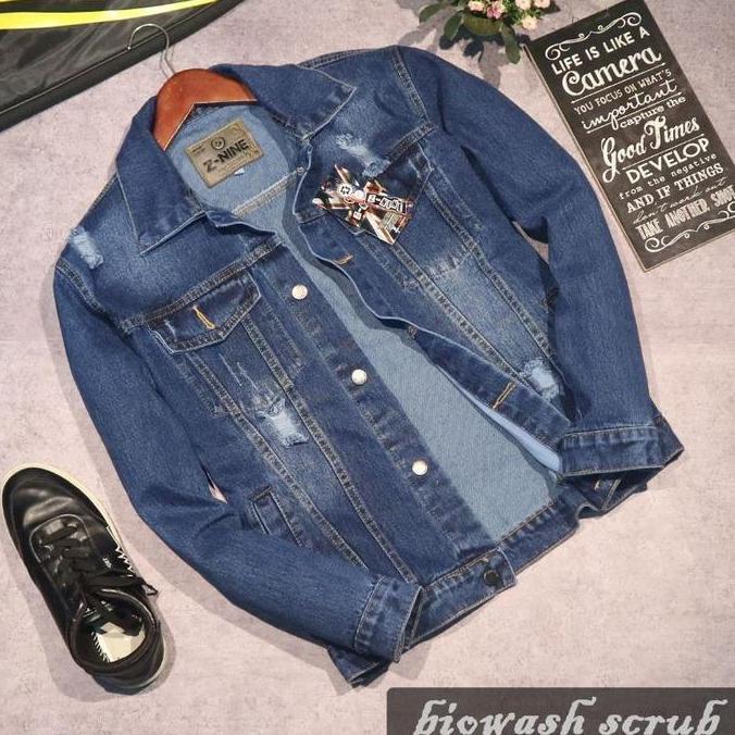 Jaket Jeans Pria Orinal Z-NINE model Bioblitz sobek size M L XL