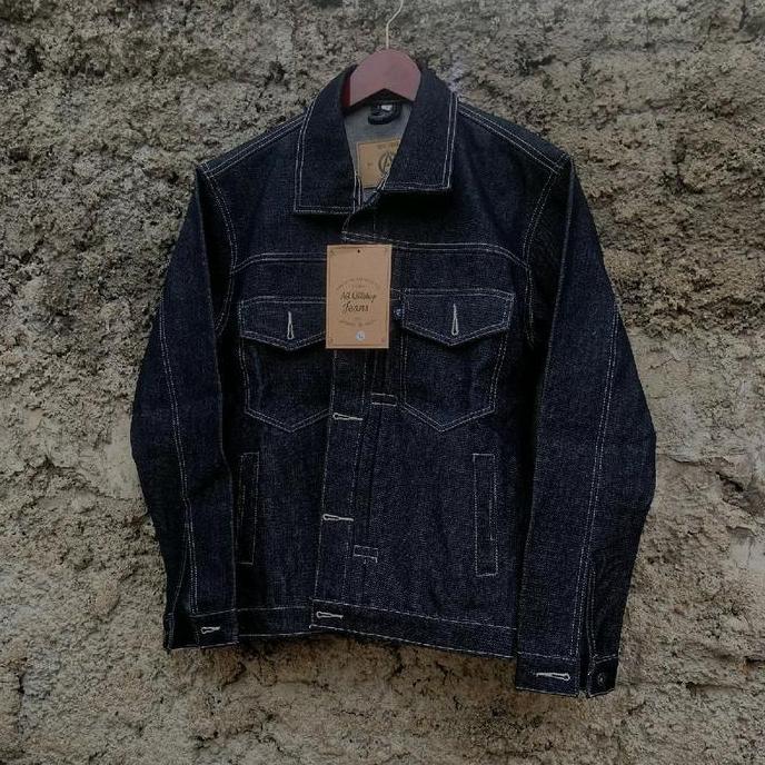 Jaket Denim 14oz Jaket Pria B Raw Denim Jaket Trucker Raw Denim