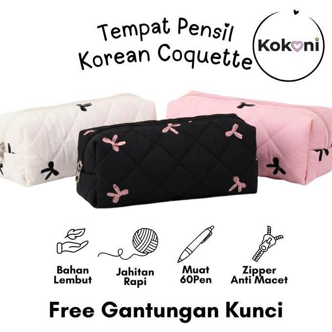 Kotak Pensil Pita Coquette Korean Tempat Pensil Sekolah Kapasitas Besar | Zipper Anti Macet | FREE G