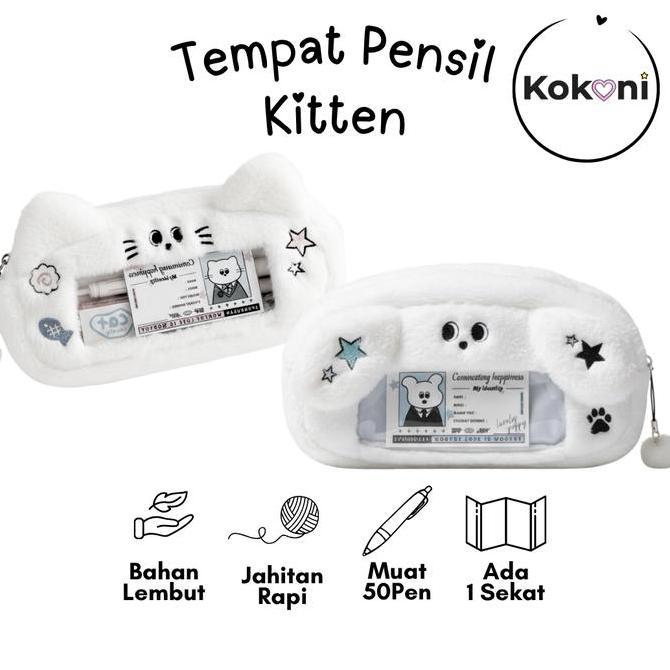 Kotak Pensil Kitten Fluffy Tempat Pensil Bulu Lembut 1 Sekat | Muat 50 Pen SB-1