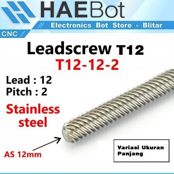 Terjangkau [Haebot] Lead Screw Leadscrew T12 Diameter 12Mm Lead 12Mm Besi Ulir