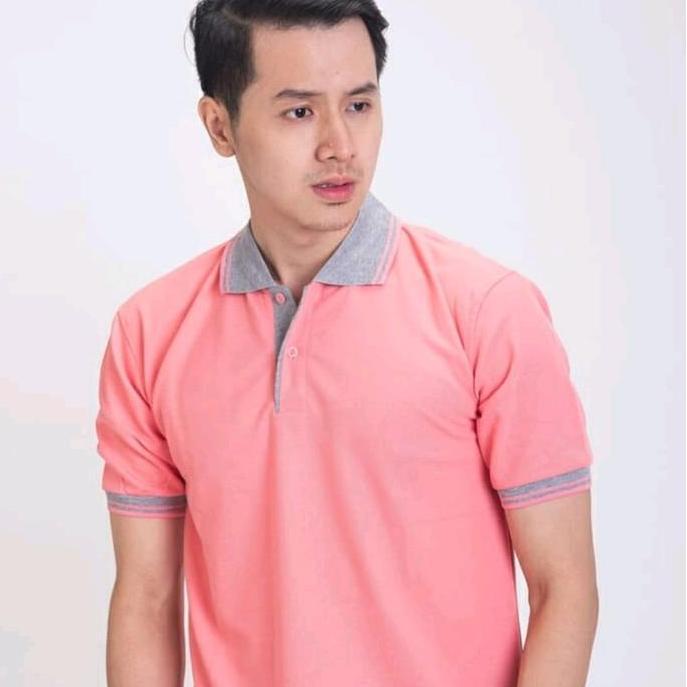 Kaos polo tshirt salem krah abu /kaos kerah wangki distro Pria Baju Pendek Maroon Merah Dewasa Panja