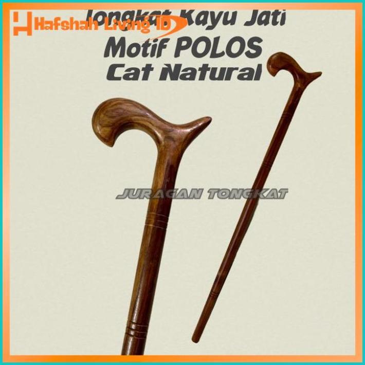 Exclusive Tongkat Kayu Jati Motif Polos Cat Natural / Tongkat Jalan / Tongkat Kayu / Tongkat Orang T