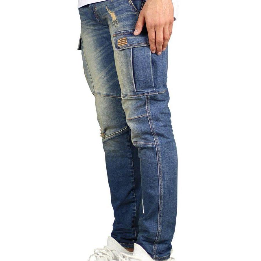 Celana Hyperdenim Deep Blue Cargo Jeans Pria Panjang