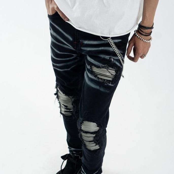 Denimitup M1 Tri Leather Jeans Grey Black