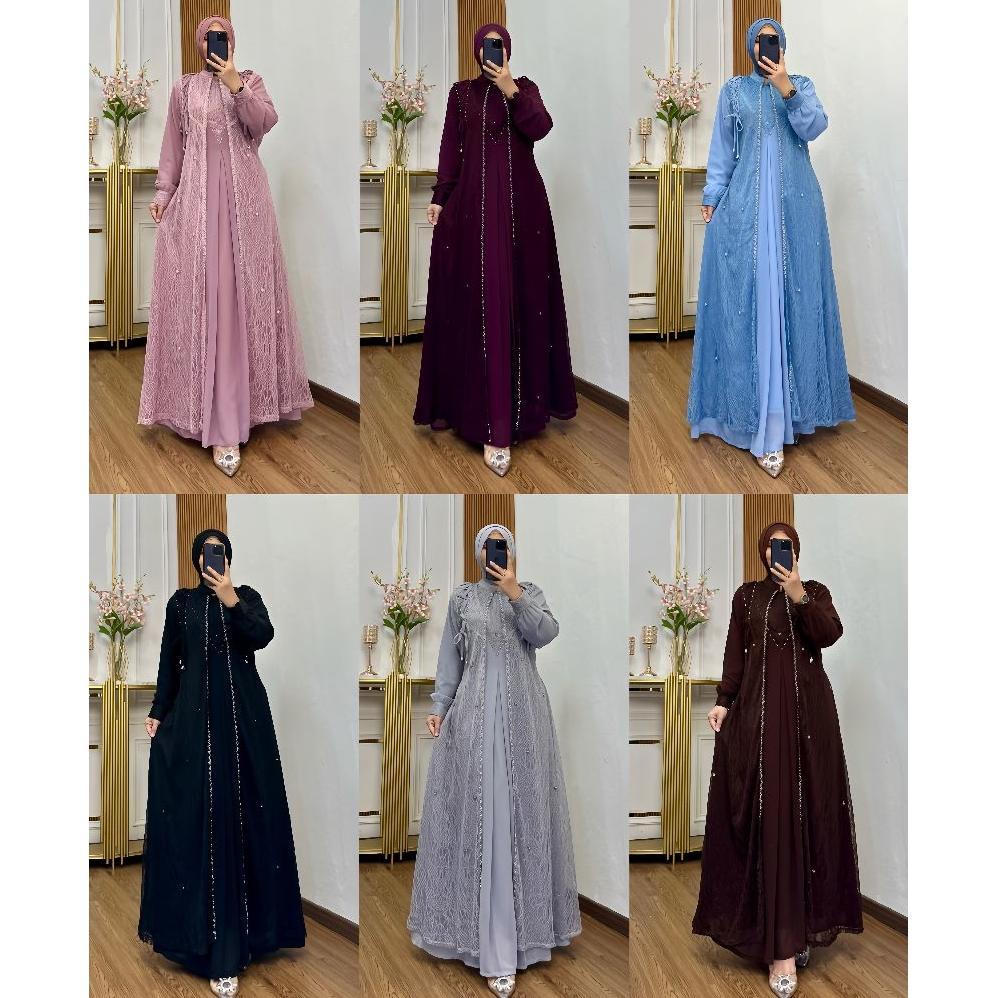 GAMIS CHANTILY CERUTI BORDIR / gamis chantily ceruti / gamis pesta mewah