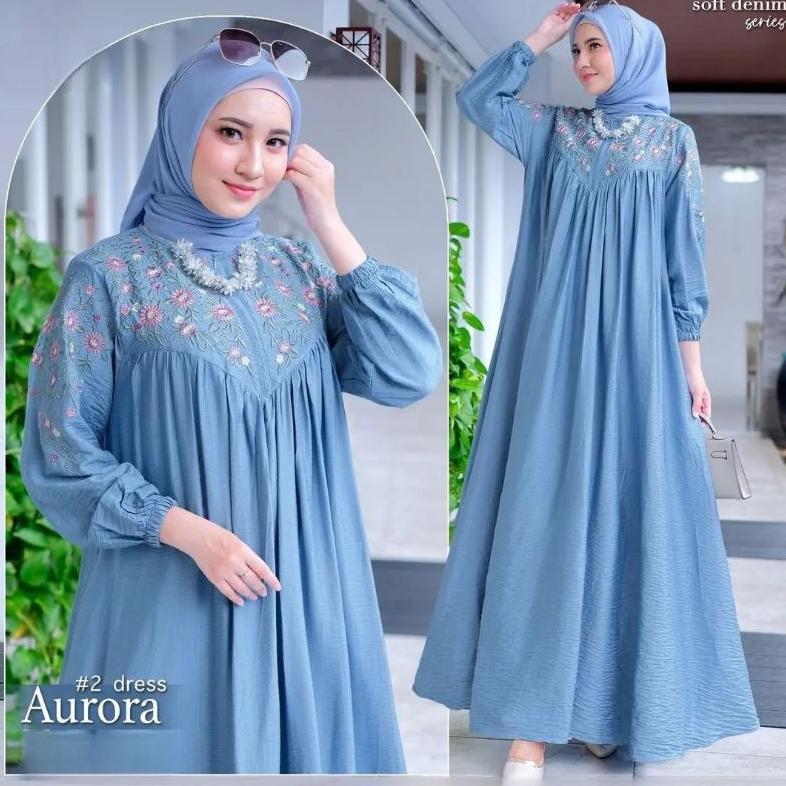 GAMIS CRINKLE JUMBO LD120 AURORO DRESS GAMIS PUTIH GAMIS BORDIR CRINKLE INARA DRESS MAXI