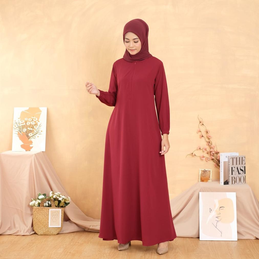 Asmazis Basic Abaya Dress Gamis Daily Polos Syari Wanita Muslim Lengan Panjang Saku Kanan Busui Frie