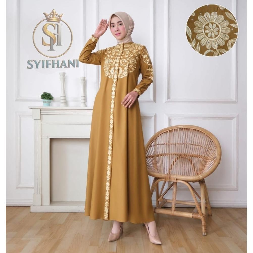Syifhani - Gamis Madina Tugba Bordir Komputer Bahan Katun Toyobo Motif Bunga