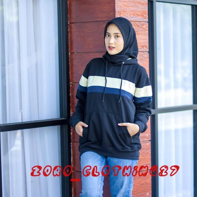 Zoro_Hoodie KOMBINASI basic warna ATAS HITAM POLOS Bahan Katun Fleece tebal oversize M,L,XL,XXL gram