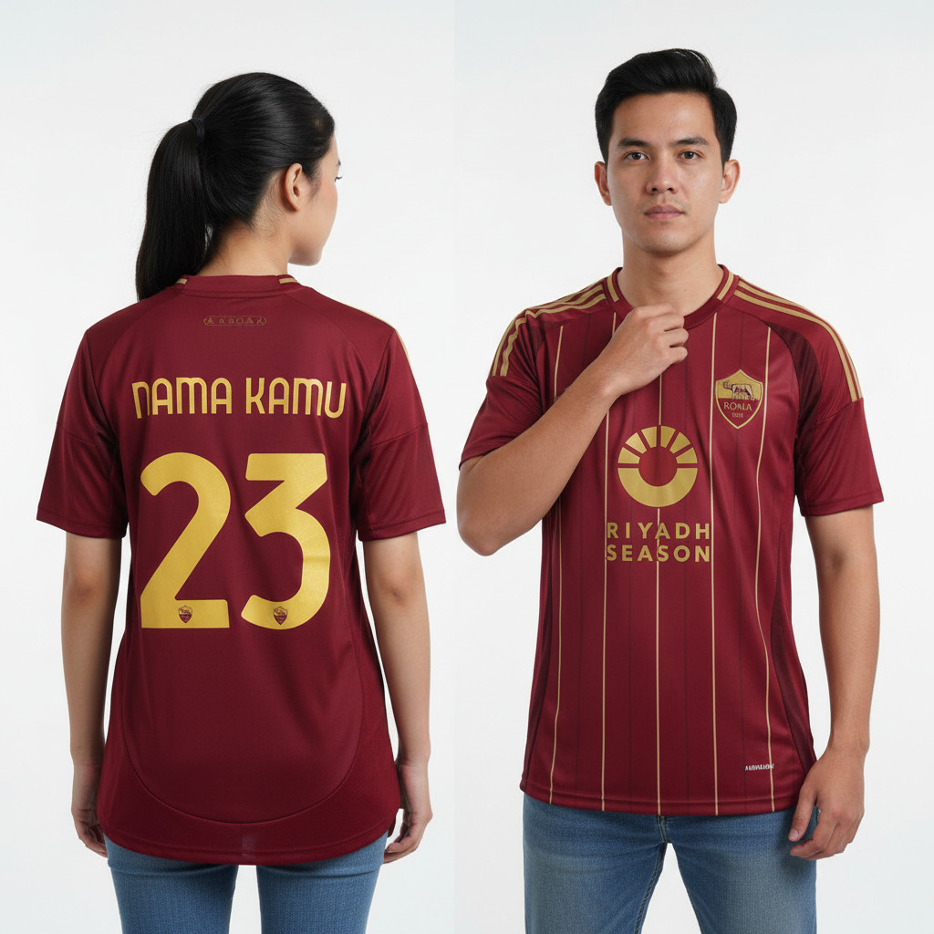 Jersey Asrm Home 2024 2025 Baju Sepak Bola Warna Merah Marun Pasang Custom Sablon Nama Nomor Punggun