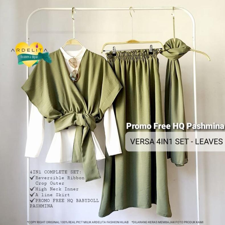 VERSA 4IN1 SET OOTD HIJAB ROK KOREAN OUTFIT BAJU CEWE BUMI EARTH TONE OUTFIT OOTD CEWE KUE SET BY AR