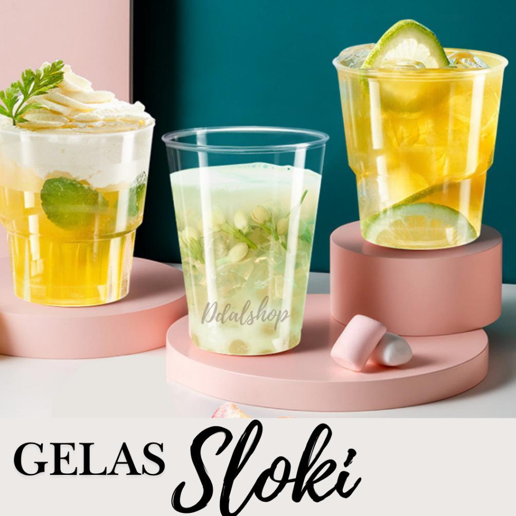 Gelas Plastik Bening Transparant Unik Sloki mini Seperti Kaca untuk Minuman Jus Dessert cup Termurah