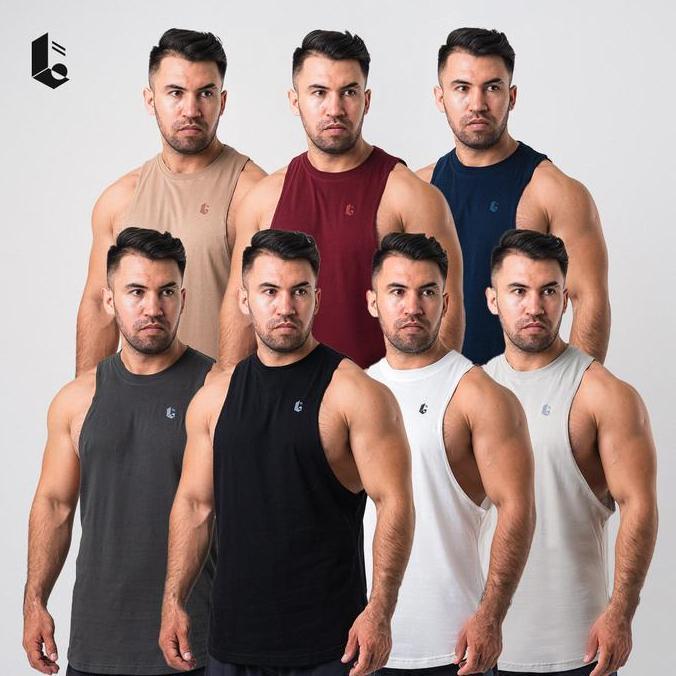 ORIGINAL Sleeveless Low Cut Tank Top Olahraga Singlet Kaos Tanpa Lengan Sport Casual Polos Gym Fitne