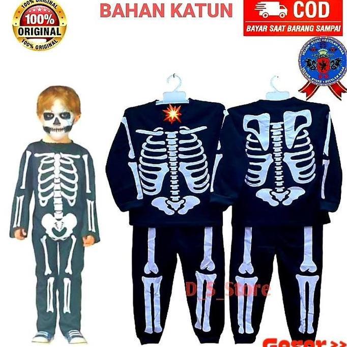 FREE ONGKIR KOSTUM BAJU ANAK HALLOWEEN TENGKORAK UNTUK ANAK 2-10 TAHUN BISA COD