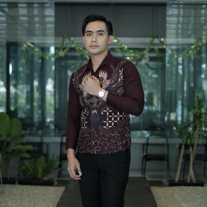 DISKON NISKALA BURGUNDI KEMEJA BATIK PRIA PREMIUM LENGAN PANJANG SLIMFIT LAPIS FURING KATUN POLIMICR