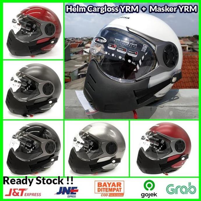 VIRALL PAKET HELM CARGLOSS YRM GHOTIC + MASKER PU YRM ( MASK / BOGO / RETRO ) ''