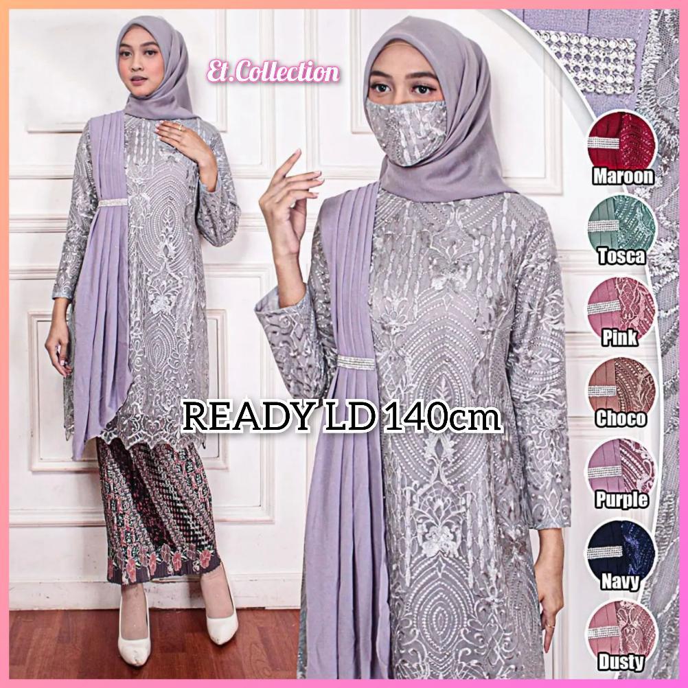 Terlaris (Free Hijab) Kebaya Jumbo Ld 140 - Setelan Kebaya Tunik Selendang Big Size Modern - Dress P