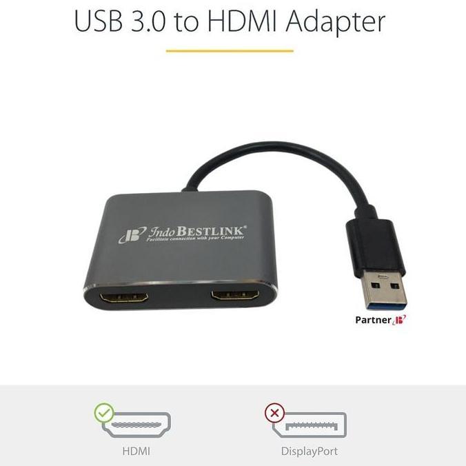 TJLSTORE USB 3.0 ke Dual HDMI Adapter Converter USB 3.0 To HDMI 2 Female Dukungan Video 1920x1200 2c