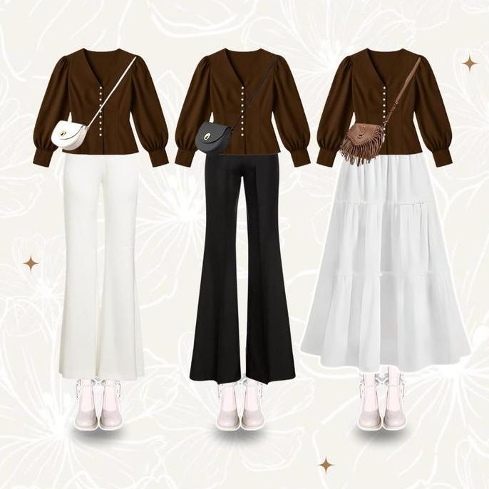 KUKI OUTFIT - Savela Outfit Korea Style Remaja Hijab (Blouse, Hijab, Celana) Set Rok Kekinian Wanita