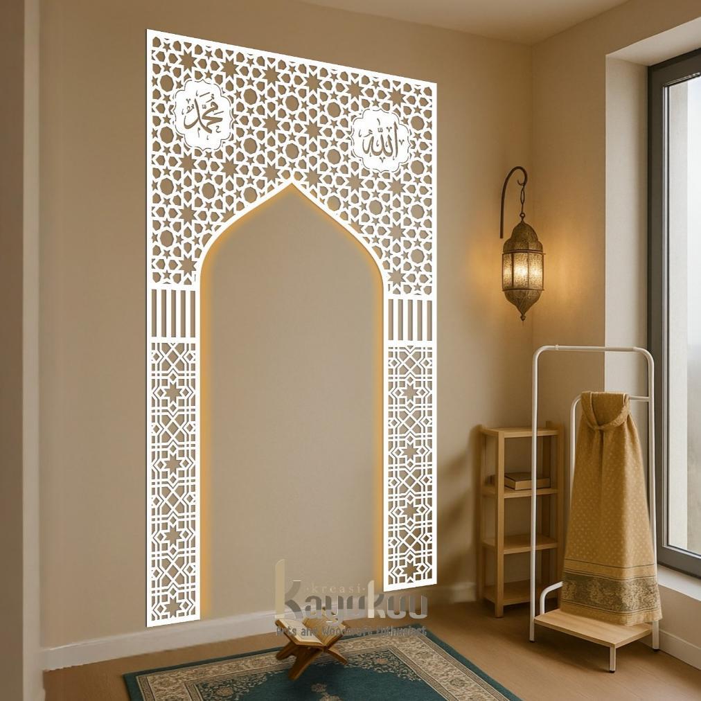 Kreasikayukuu Mihrab Mushola 2 Ornamen Allah Muhammad Hiasan Dinding Mushola Walldecor Plywood 3mm