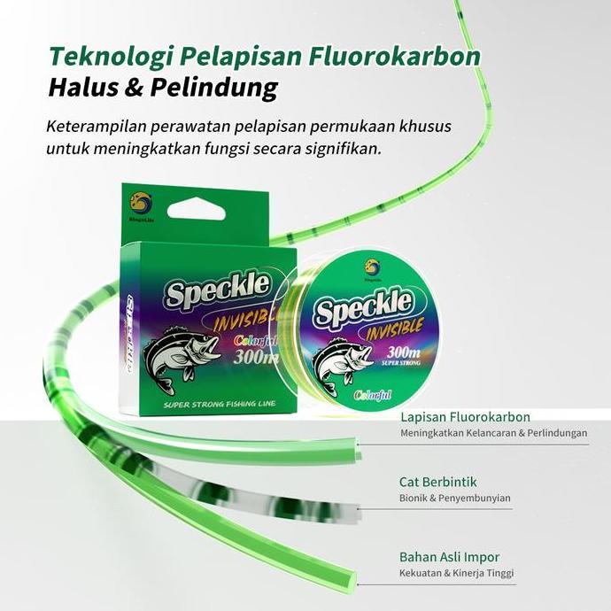 BingoLife Senar Pancing Nilon Berbintik Warna Tak Terlihat 300m Senar Speckle Bunglon Tali Pancing K