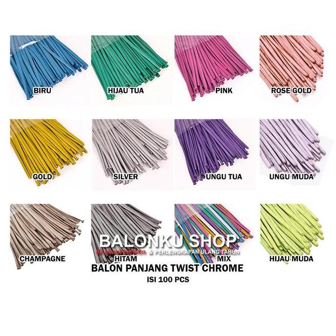 Balon Panjang Chrome isi 100 pcs / Balon Pentil / Balon Twist Chrome