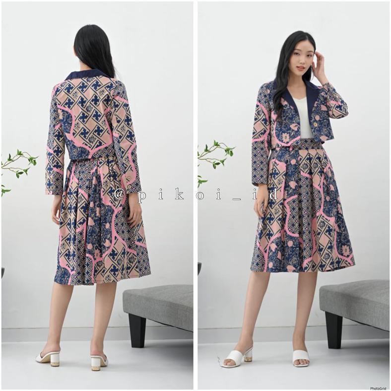 Premium Pikoi_Id / Setelan Batik Wanita Modern Lengan Panjang Semi Blazer / Set Batik Rok Kantor 316