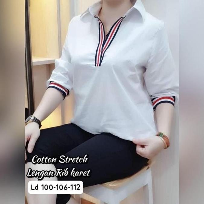 Kemeja Wanita Putih Casual Cotton Stretch V-Neck Kemeja Korea Kemeja Putih Baju Katun - Atasan Putih
