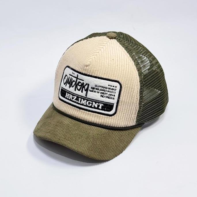 Trucker Hat corduroy Visor Pendek topi Jaring Pria Omidoki Cream Army topi corduroy OPYX