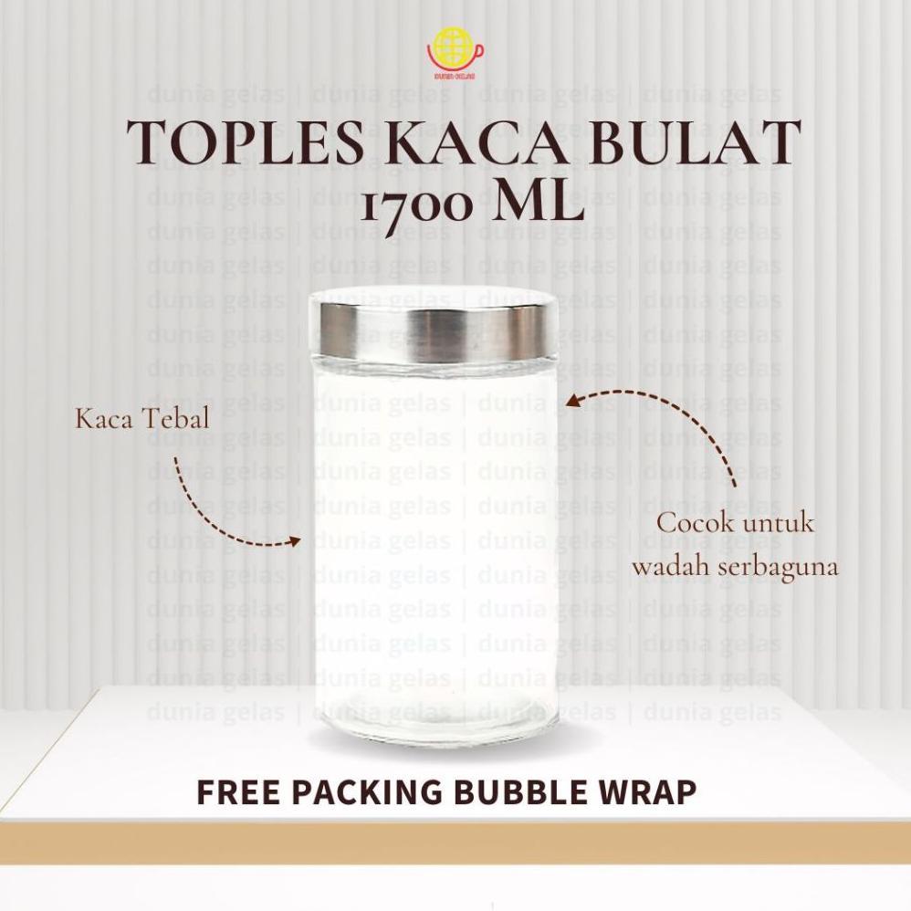 Toples Kaca Bulat 1700 ml / Toples Kacang / Toples Cemilan / Toples Kaca Tutup Putar / Toples Lebara