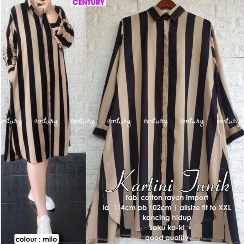 Tunik Jumbo Motif Salur Lengan Panjang Bahan Rayon Terbaru