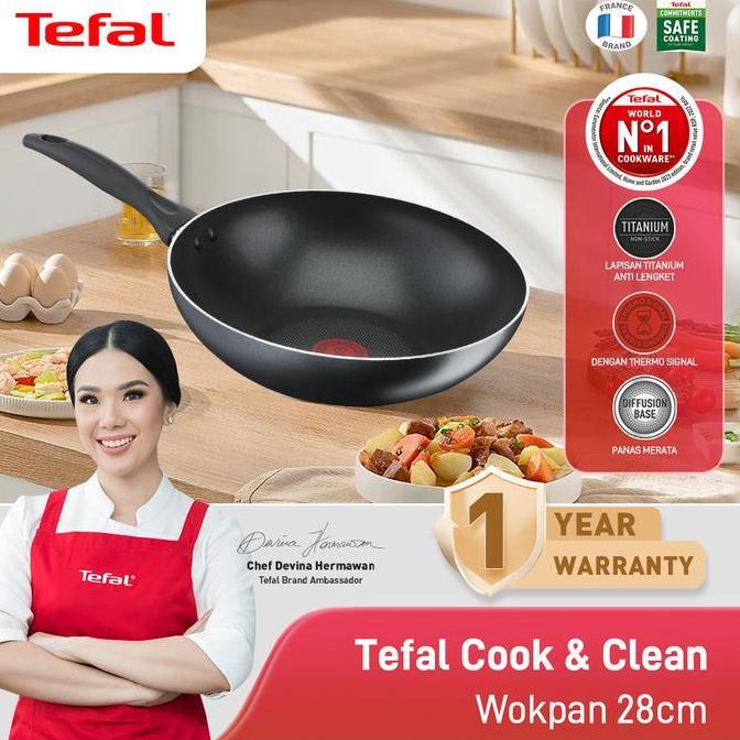 Tefal Wajan Kuali Penggorengan Anti Lengket Cook & Clean Wokpan 28cm