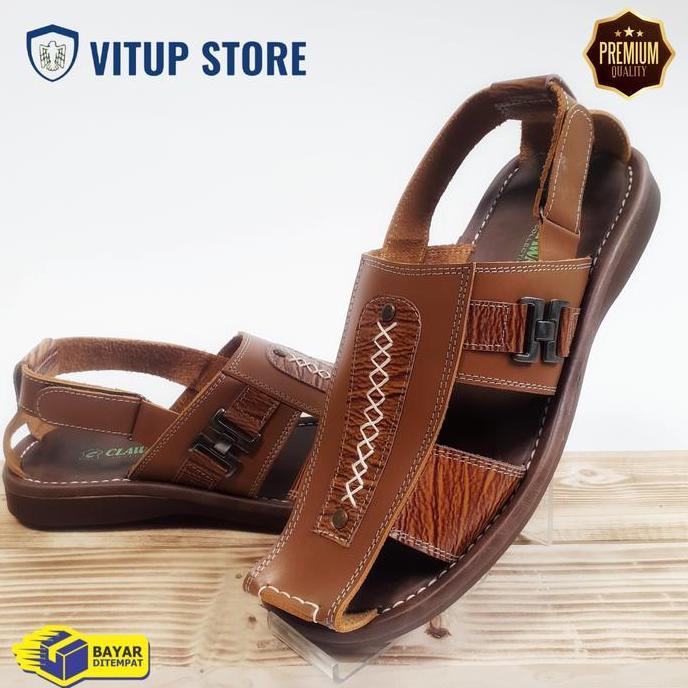 Sepatu Sandal Pria Sandal Gunung Kulit Asli Sandal Pria Tali Kulit Asli Sendal Kulit sol Karet