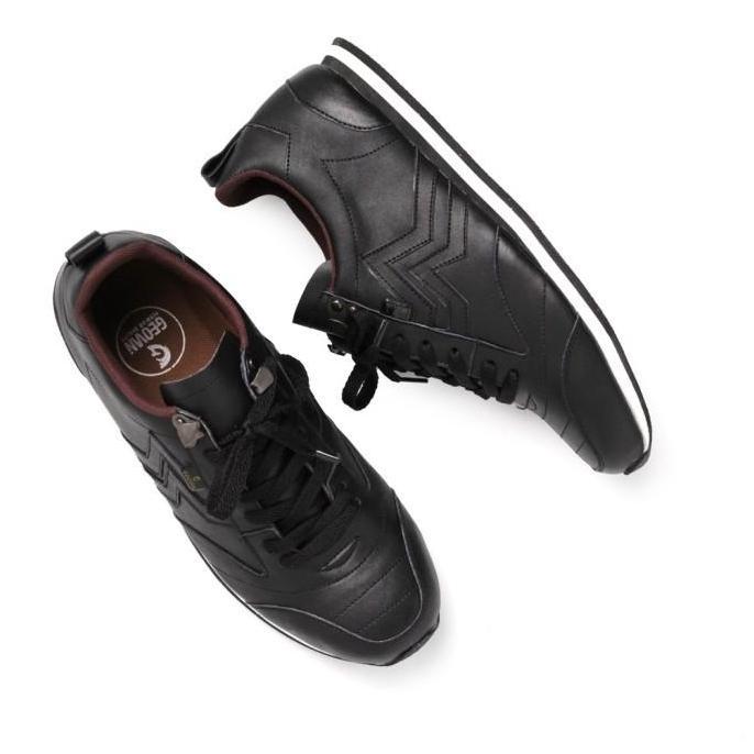 Geovani 39-44 Cataldo Hitam - Sepatu Sneakers Casual Pria Kulit