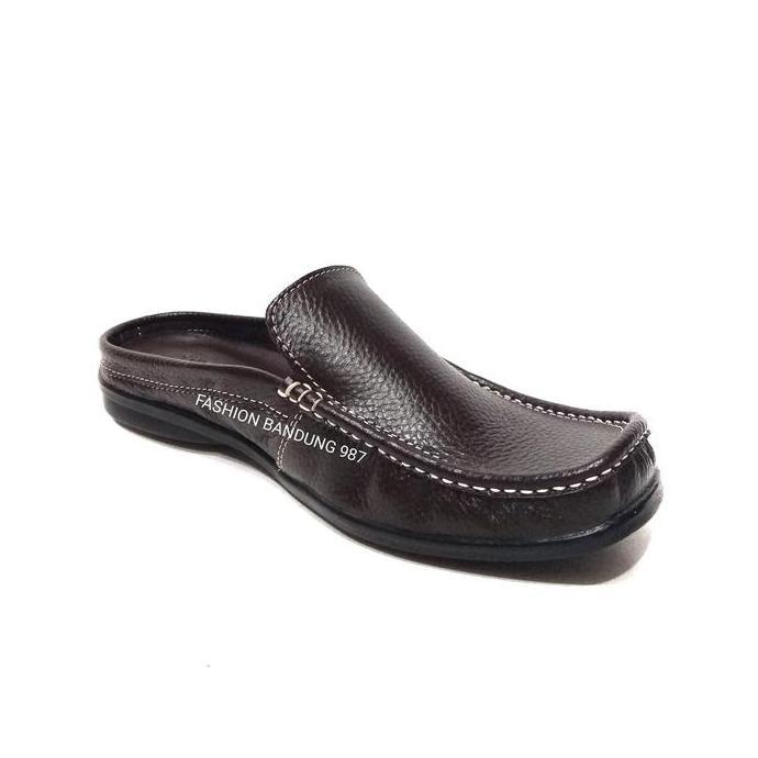 Sepatu sandal pria model bustong kulit asli jenis mukasin