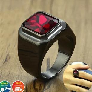 100% AMAN` CINCIN TITANIUM PRIA MERAH RUBY SIAM PRIA SUPER KEREN - SUPER EKSLUSIF KEKINIAN