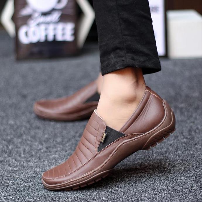 Sepatu Casual Kerja Slip On Pria Cevany Corza Brown Kulit Asli Premium