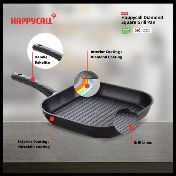 DISKON HAPPY CALL ORIGINAL DIAMOND SQUARE GRILLE PAN 28CM MADE IN KOREA 