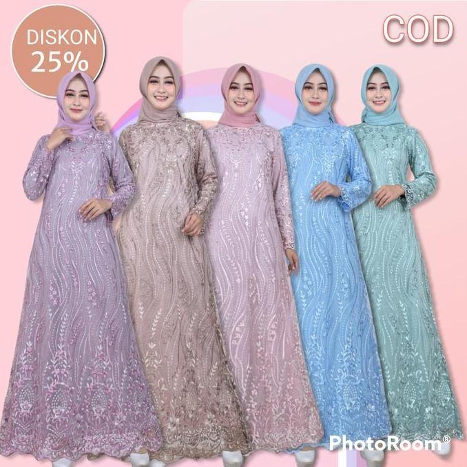 Septiana- Gamis Brukat Tile Mutiara Motif Akar Dress Burkat Tile Kondangan Elegan Simple Maxi Mewah 