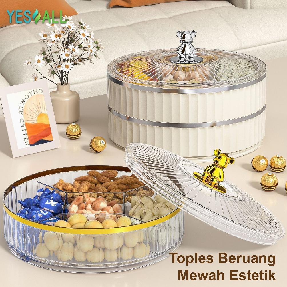 YESALL Toples Aesthetic Tingkat Beruang - Toples Lebaran Rak Putar Snack Cemilan Toples Kue Kering T
