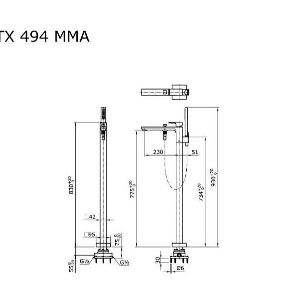 Ready Kran Bathtub Floor Standing TOTO TX494MMA & Shower Set / Kran Bathtub TOTO