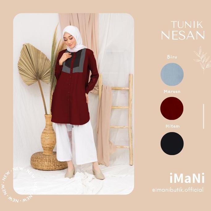Imani Butik | Fashion Muslim Wanita Tunik Nesan Model Polos  Toyobo Atasan Panjang Katun Oversize Pu