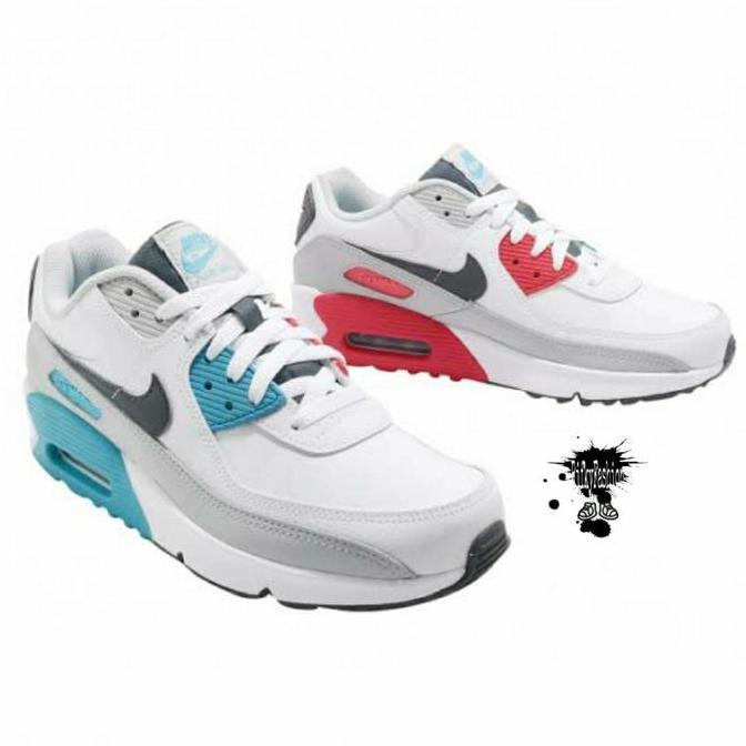 Sepatu Kasual Pria Nike Air Max 90 - White/Iron Grey Chlorine Blue