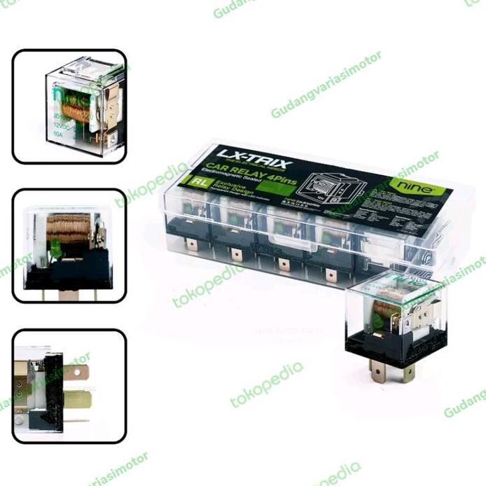 RELAY 9NINE LUMINOS MOTOR MOBIL 80A KAKI 4 KLAKSON /ALARM /LAMPU