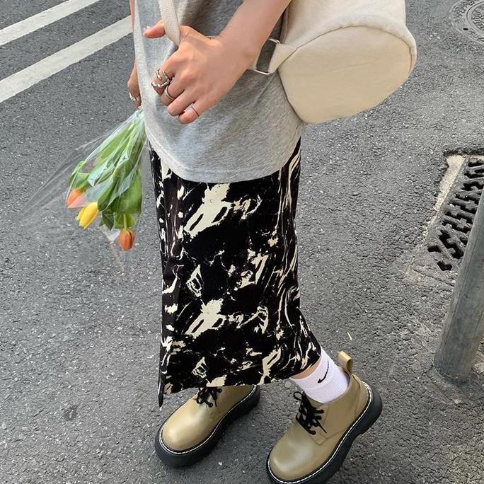 Newlan QZ026 Rok Panjang Korean Style - Nindi Skirt Katun Mosscrepe Pinggang Karet - Bawahan Wanita 