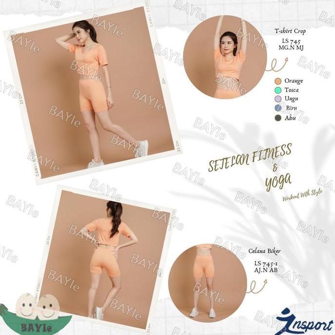 BAYIe - Setelan Baju Olahraga Set Crop Top & Celana Hotpant Wanita/Senam/Sport/Zumba/Aerobic/Yoya/Gy